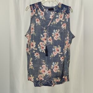 Artesia Floral Sleeveless Blouse with tassels, size M #floral #beach #bohemian